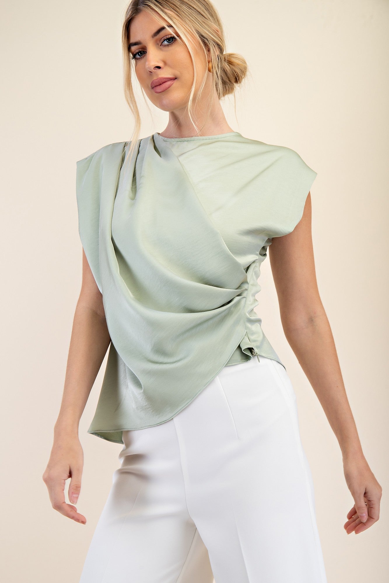 Sage Drape Asymmetrical Wrap Top - Jessi Jayne Boutique