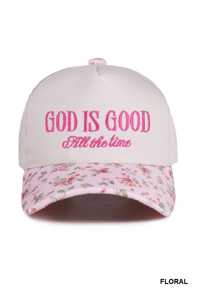 God Is Good Embroidered Cap Pink Floral - Jessi Jayne Boutique