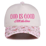 God Is Good Embroidered Cap Pink Floral - Jessi Jayne Boutique