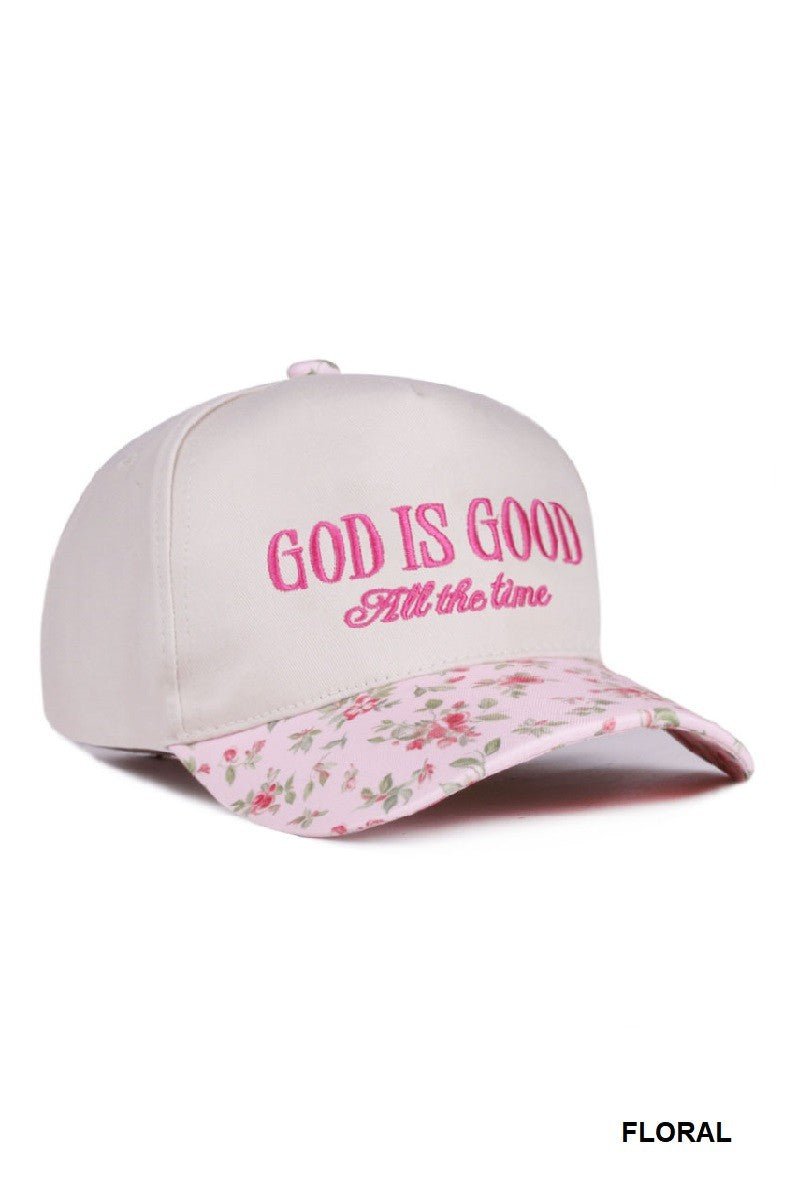God Is Good Embroidered Cap Pink Floral - Jessi Jayne Boutique
