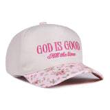 God Is Good Embroidered Cap Pink Floral - Jessi Jayne Boutique