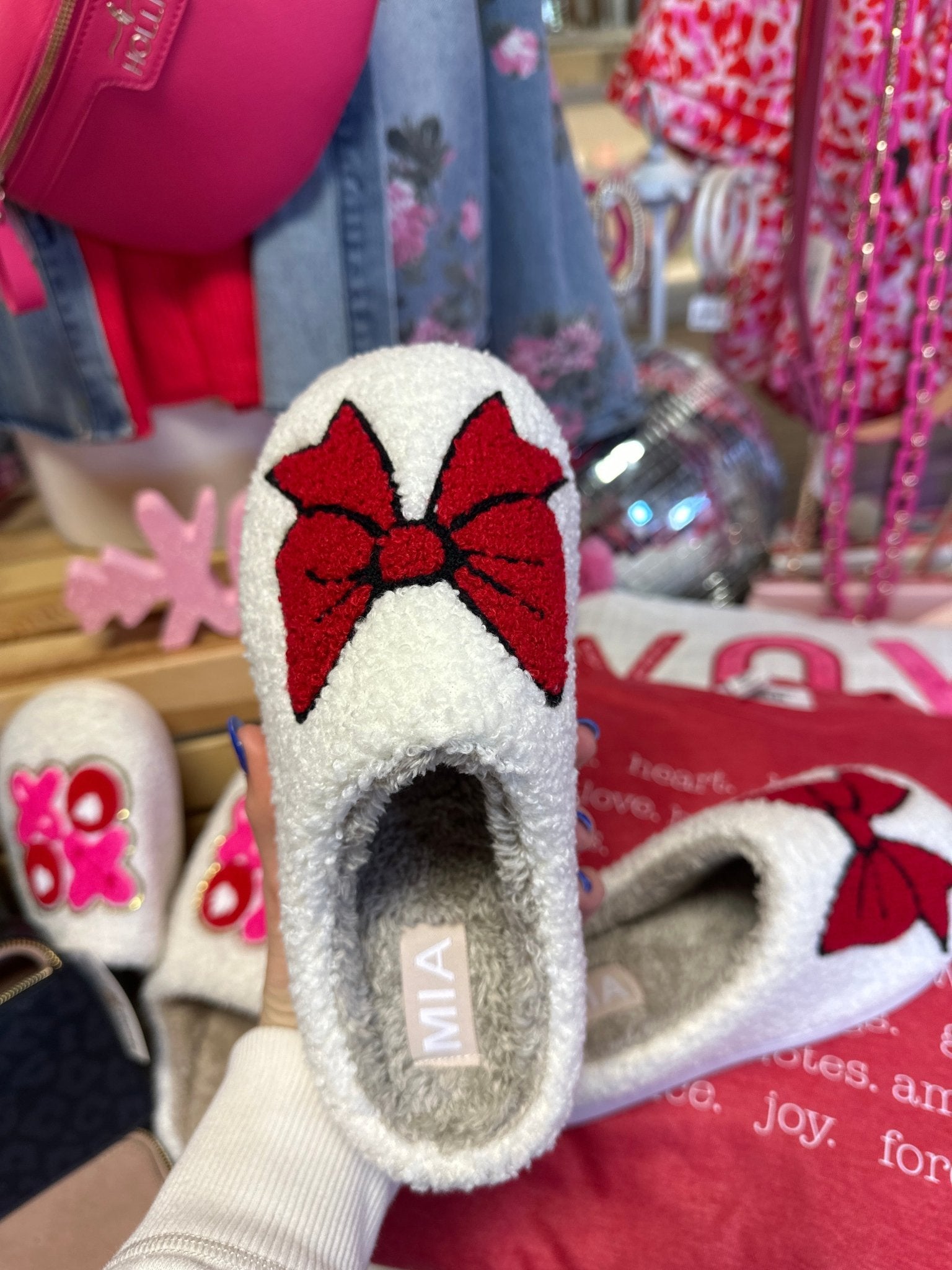 Shearl Red Bow Cozy Slippers - Jessi Jayne Boutique