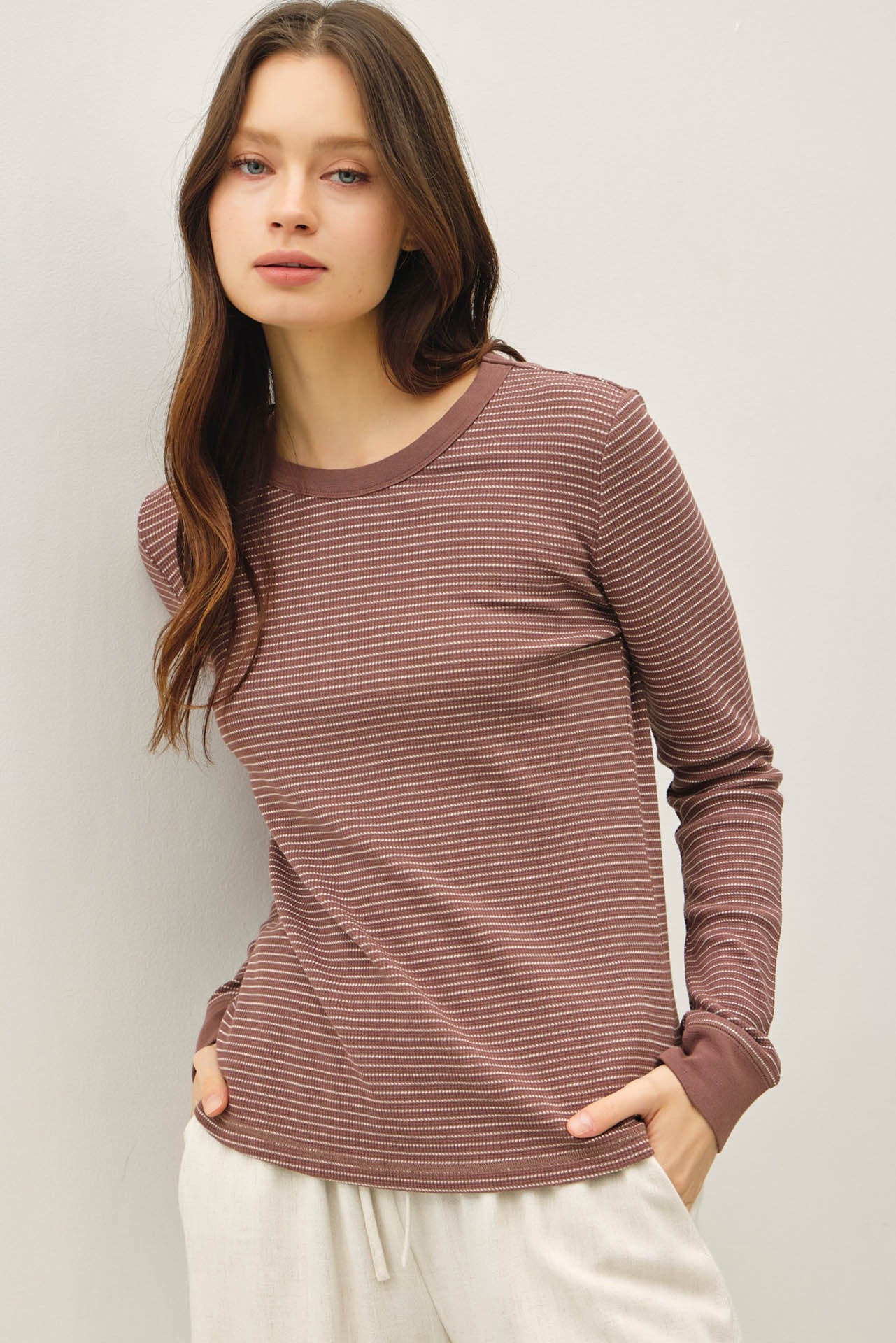 Mocha Stripe Essential Top - Jessi Jayne Boutique