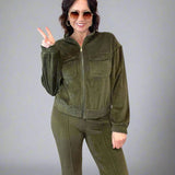 Happy Harvest Olive Corduroy Mock Neck Jacket And Pin Tuck Flare Pants - Jessi Jayne Boutique