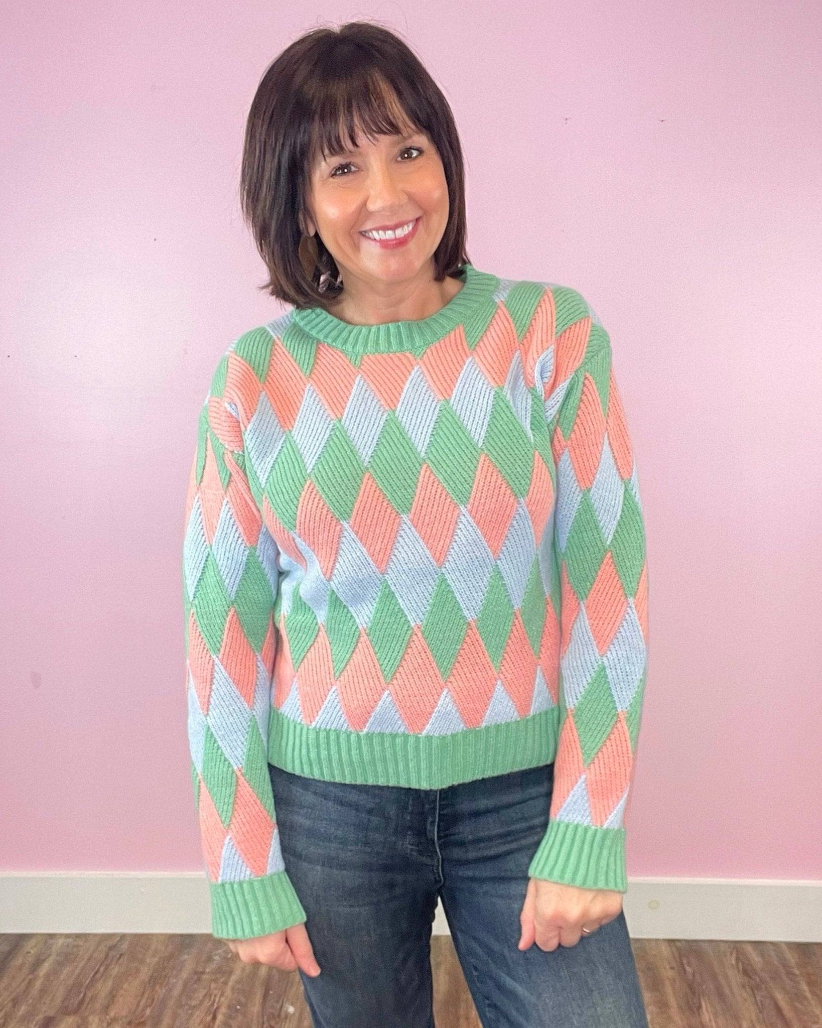 Free Birdie Diamond Pattern Sweater - Jessi Jayne Boutique