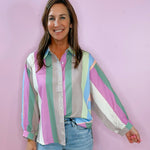 Pastel Dream Striped Oversized Button - Down Shirt - Jessi Jayne Boutique