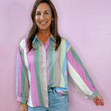 Pastel Dream Striped Oversized Button - Down Shirt - Jessi Jayne Boutique