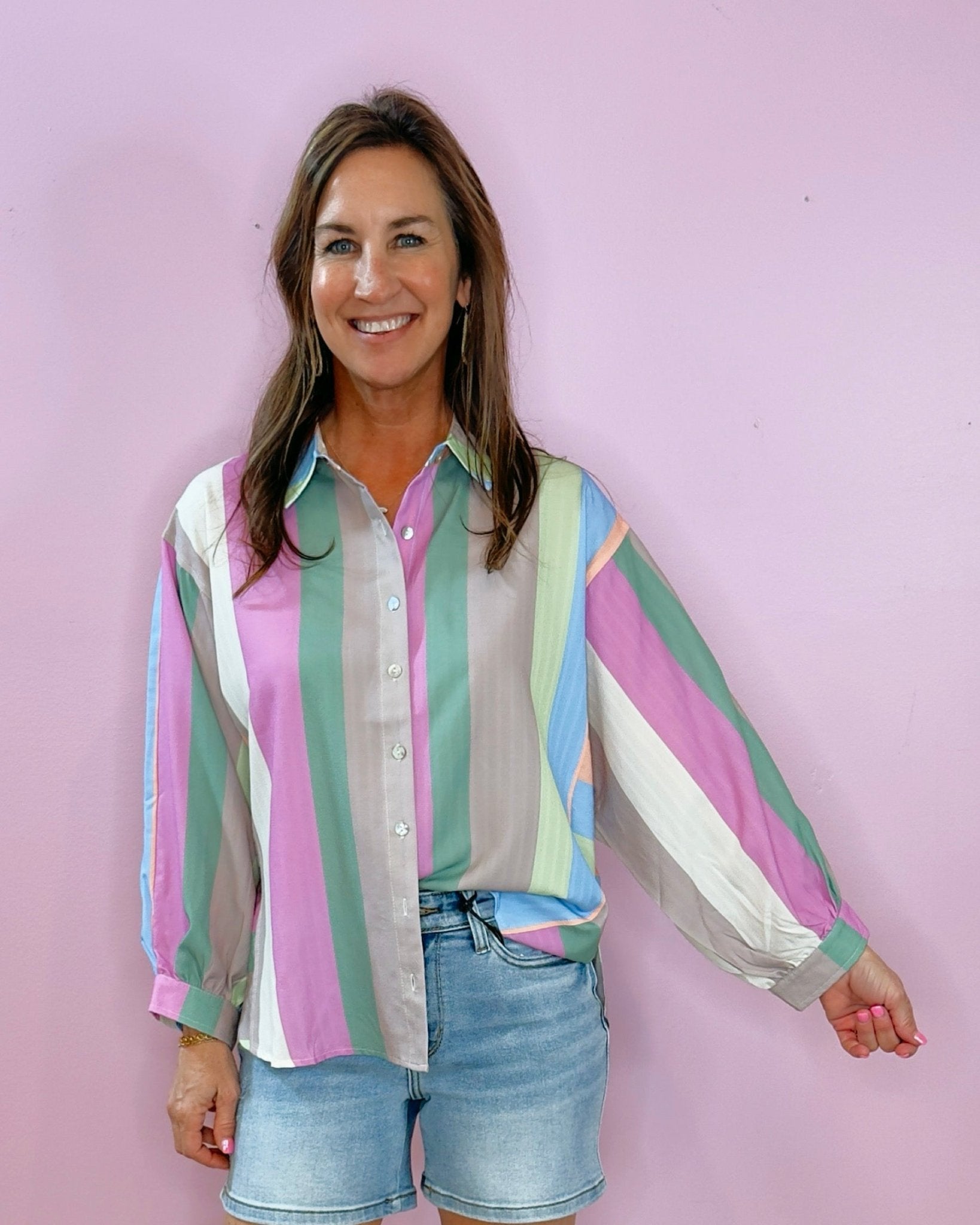 Pastel Dream Striped Oversized Button - Down Shirt - Jessi Jayne Boutique
