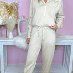 My Biggest Fan Oatmeal Scuba Quarter Zip Hoodie And Jogger Set - Jessi Jayne Boutique