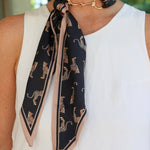 Henley Horsebit Buckle Black Printed Scarf Necklace - Jessi Jayne Boutique