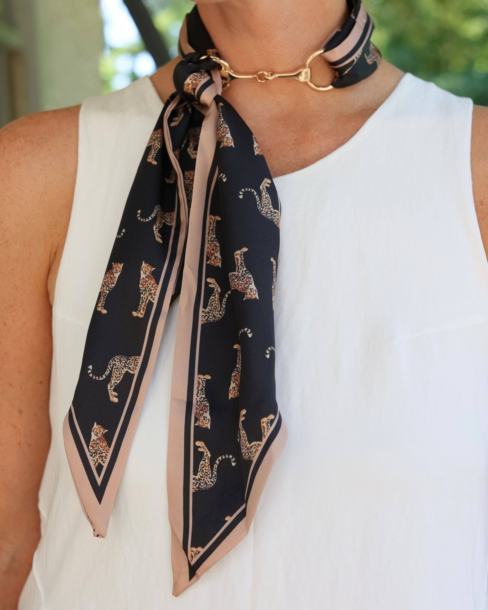 Henley Horsebit Buckle Black Printed Scarf Necklace - Jessi Jayne Boutique