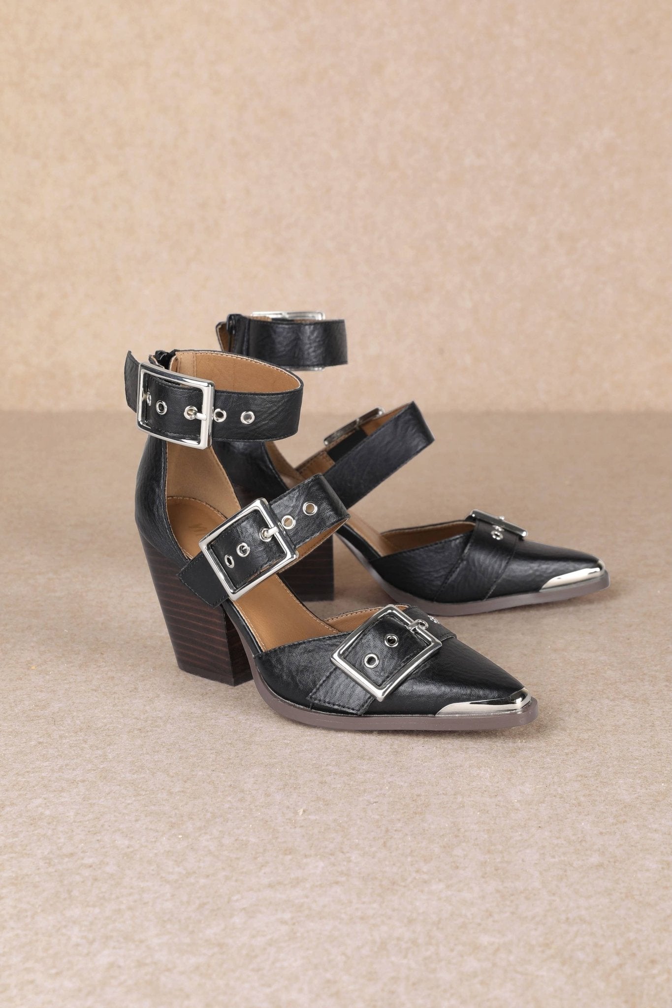 Miim Hendrix Black Buckle Heeled Sandal - Jessi Jayne Boutique