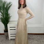 Latte Luxe Ribbed Mock Neck Satin Twofer Midi Dress - Jessi Jayne Boutique