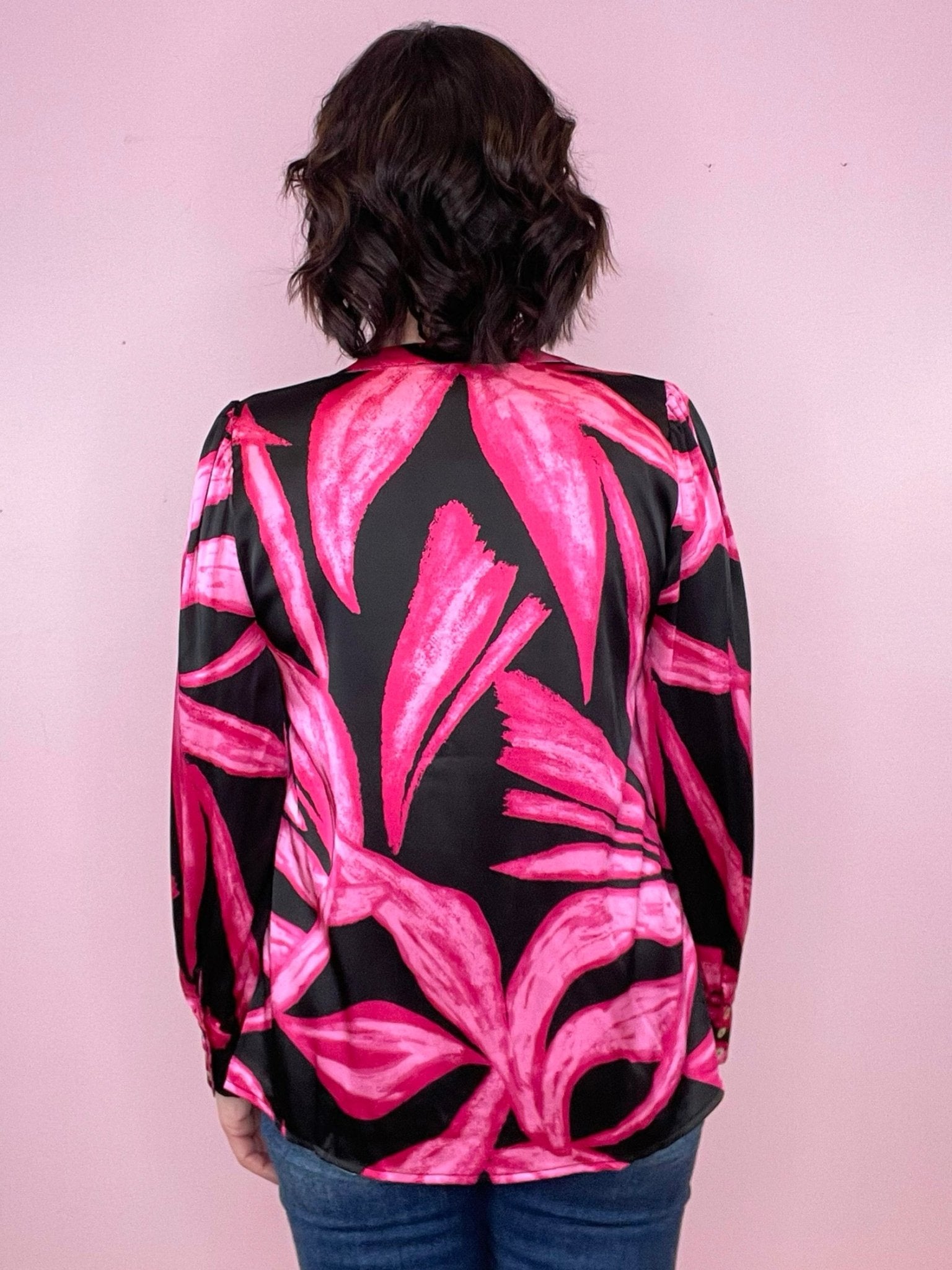 Peaceful Pink Printed Black Blouse - Jessi Jayne Boutique