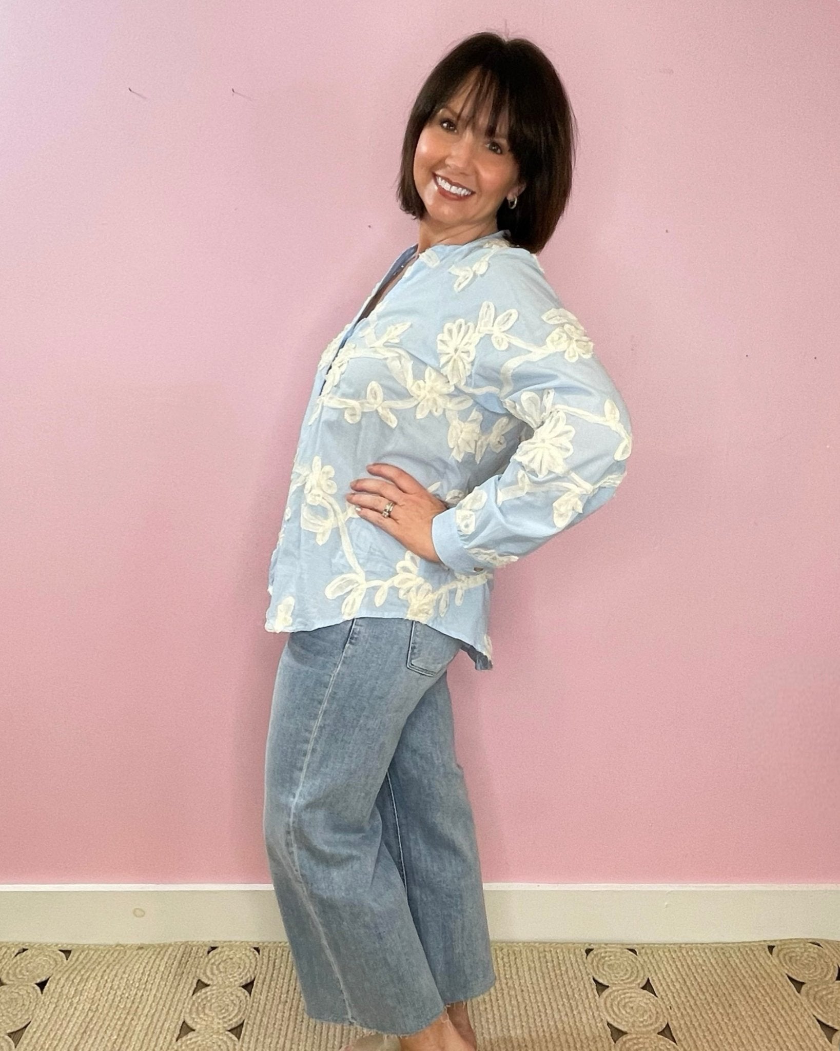 Cloudy Charm Embroidered Button - Up Blouse - Jessi Jayne Boutique