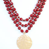 Abbott Dark Red Beaded Pendant Necklace - Jessi Jayne Boutique
