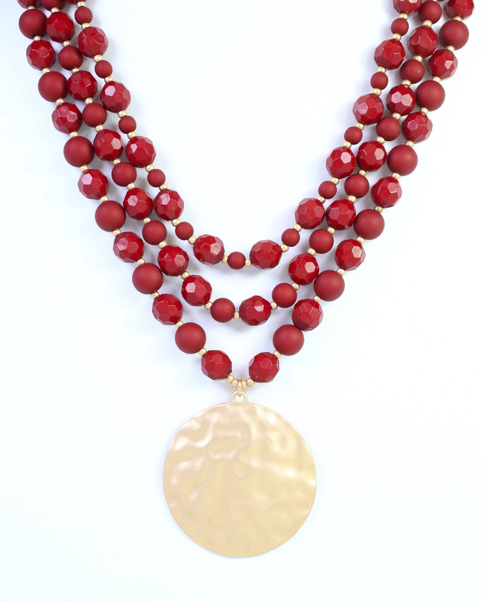 Abbott Dark Red Beaded Pendant Necklace - Jessi Jayne Boutique