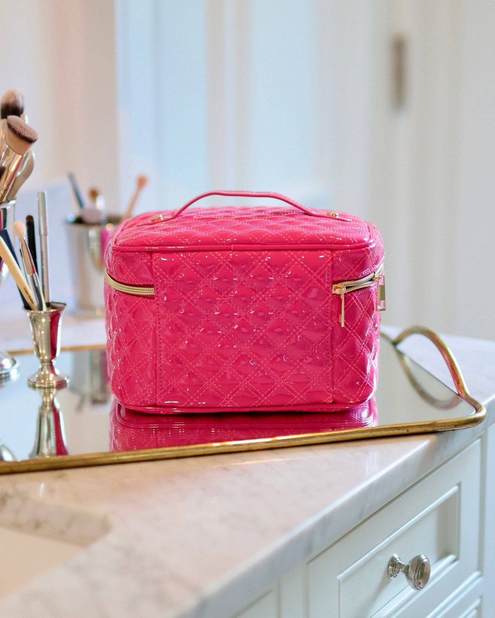Hampton Hot Pink Patent Train Case - Jessi Jayne Boutique