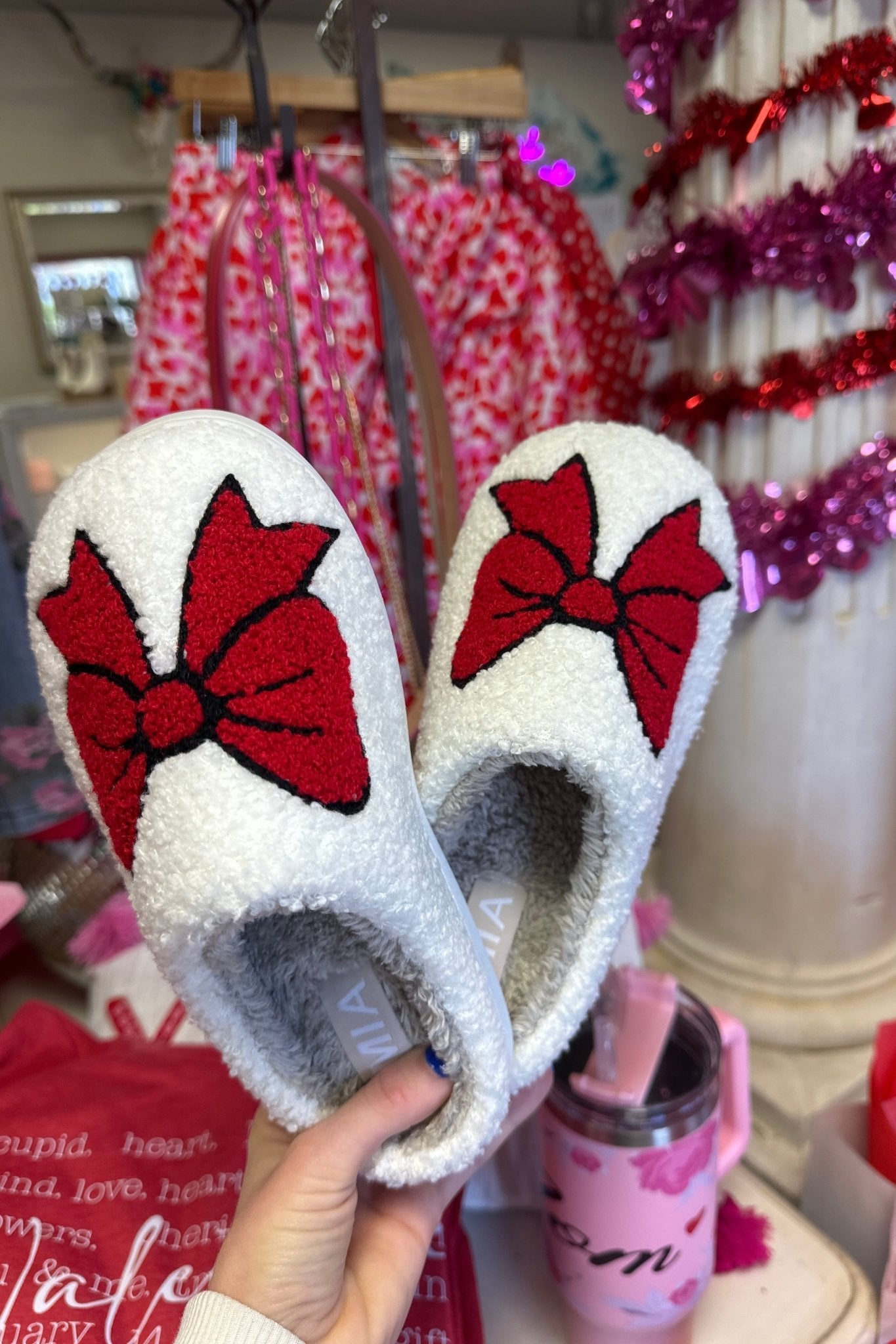 Shearl Red Bow Cozy Slippers - Jessi Jayne Boutique