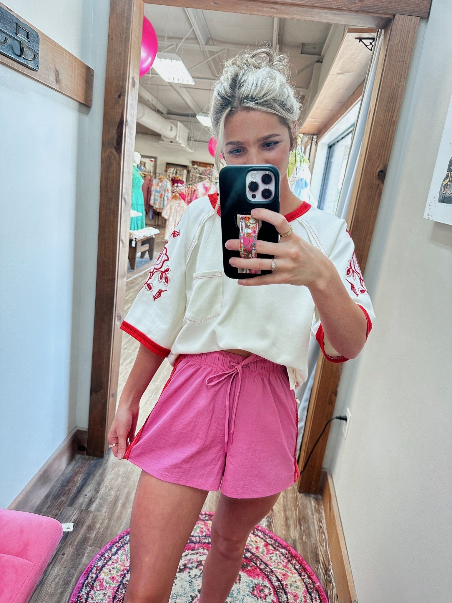 Side Stripe Lace Trim Activewear Shorts - Jessi Jayne Boutique