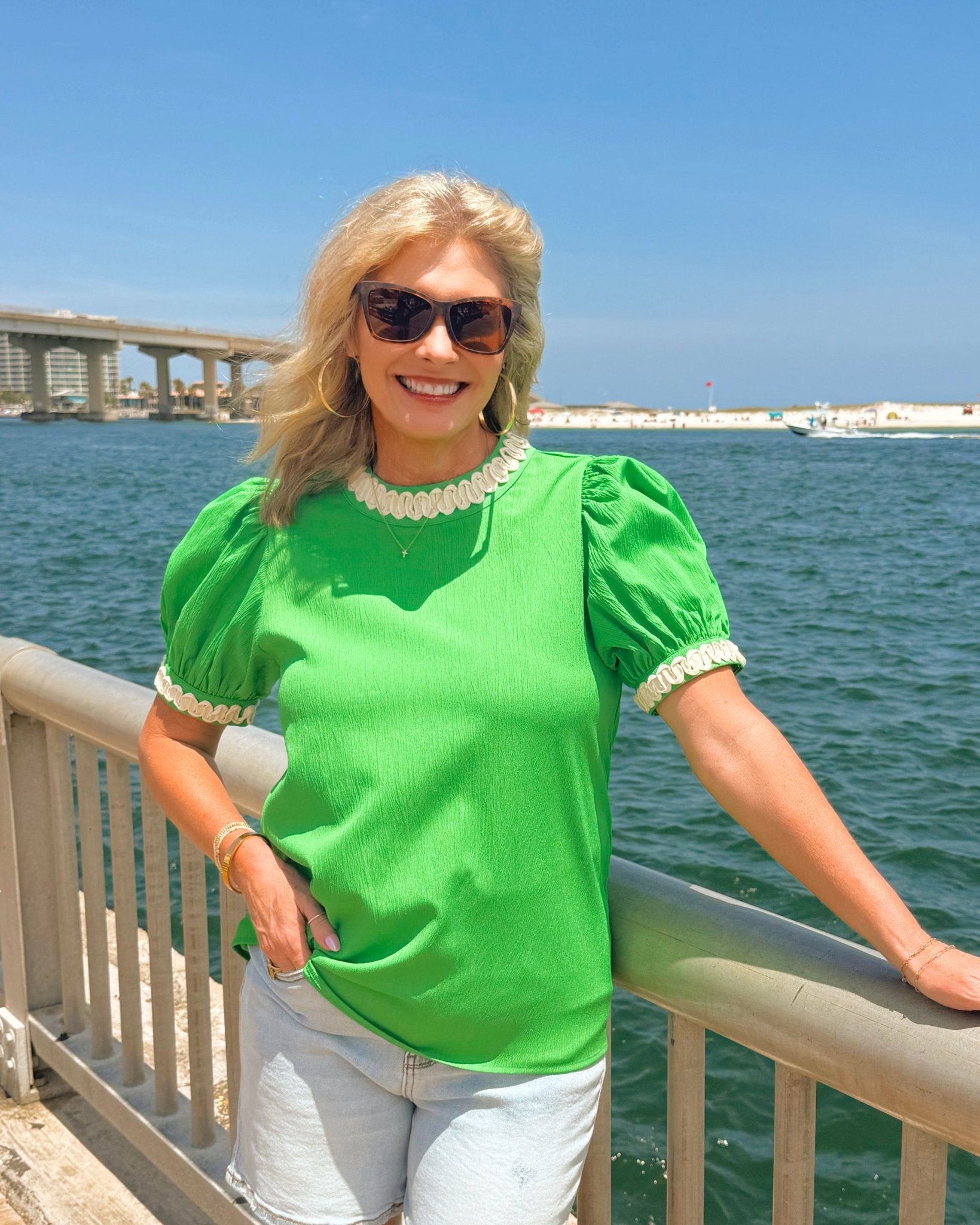 Emerald Charm Puff Sleeve Top - Jessi Jayne Boutique