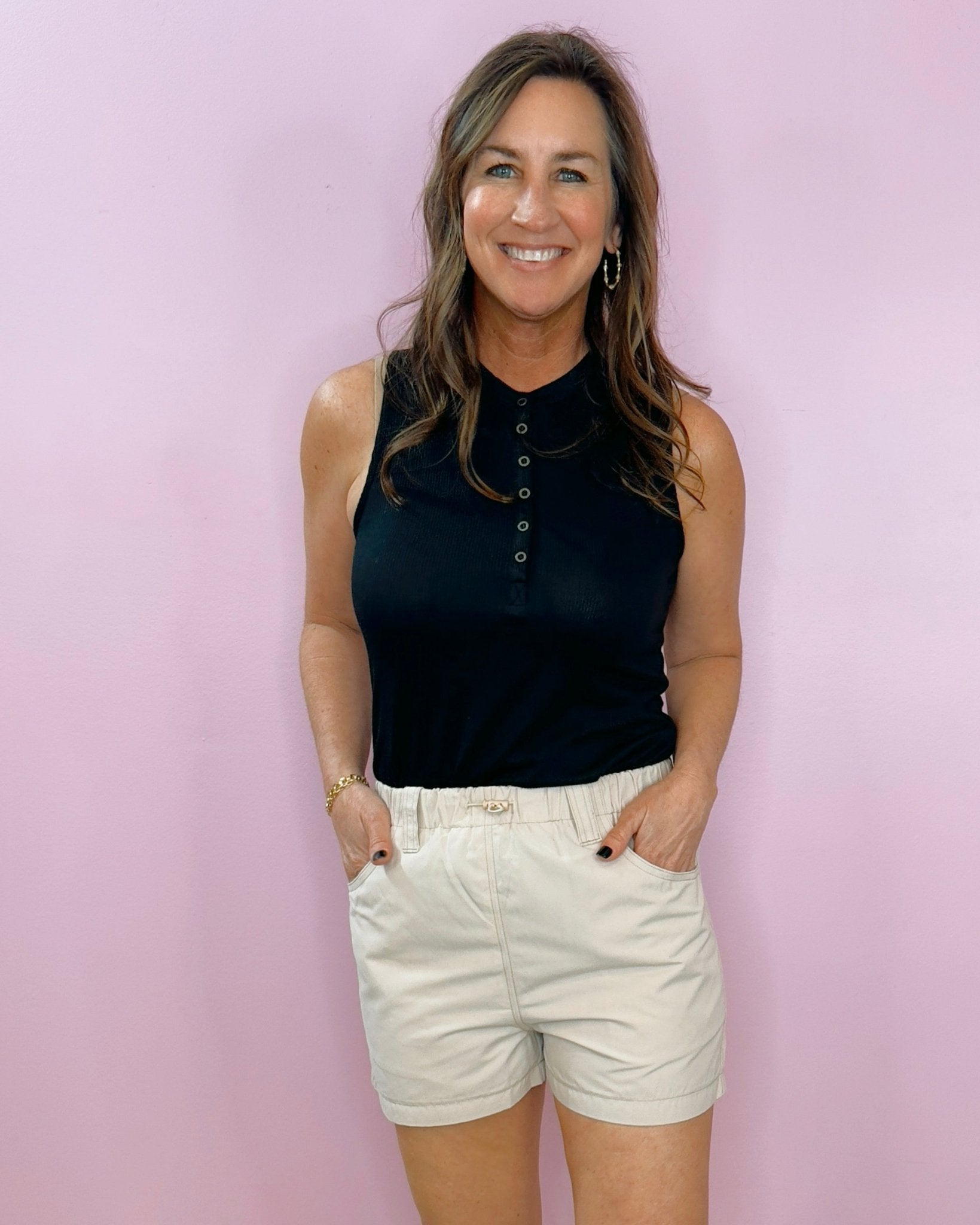 Cream Utility Chic Contrast Stitch Shorts - Jessi Jayne Boutique