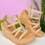 Bahamas Blowfish Malibu Vegan Leather Cashew Color Wedge Heels - Jessi Jayne Boutique