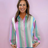 Pastel Dream Striped Oversized Button - Down Shirt - Jessi Jayne Boutique