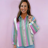 Pastel Dream Striped Oversized Button - Down Shirt - Jessi Jayne Boutique
