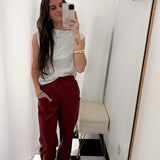 Longer Nights Burgundy Leather Elastic Waist Joggers - Jessi Jayne Boutique