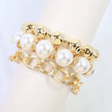 Zanesville Pearl Link Bracelet Set Gold