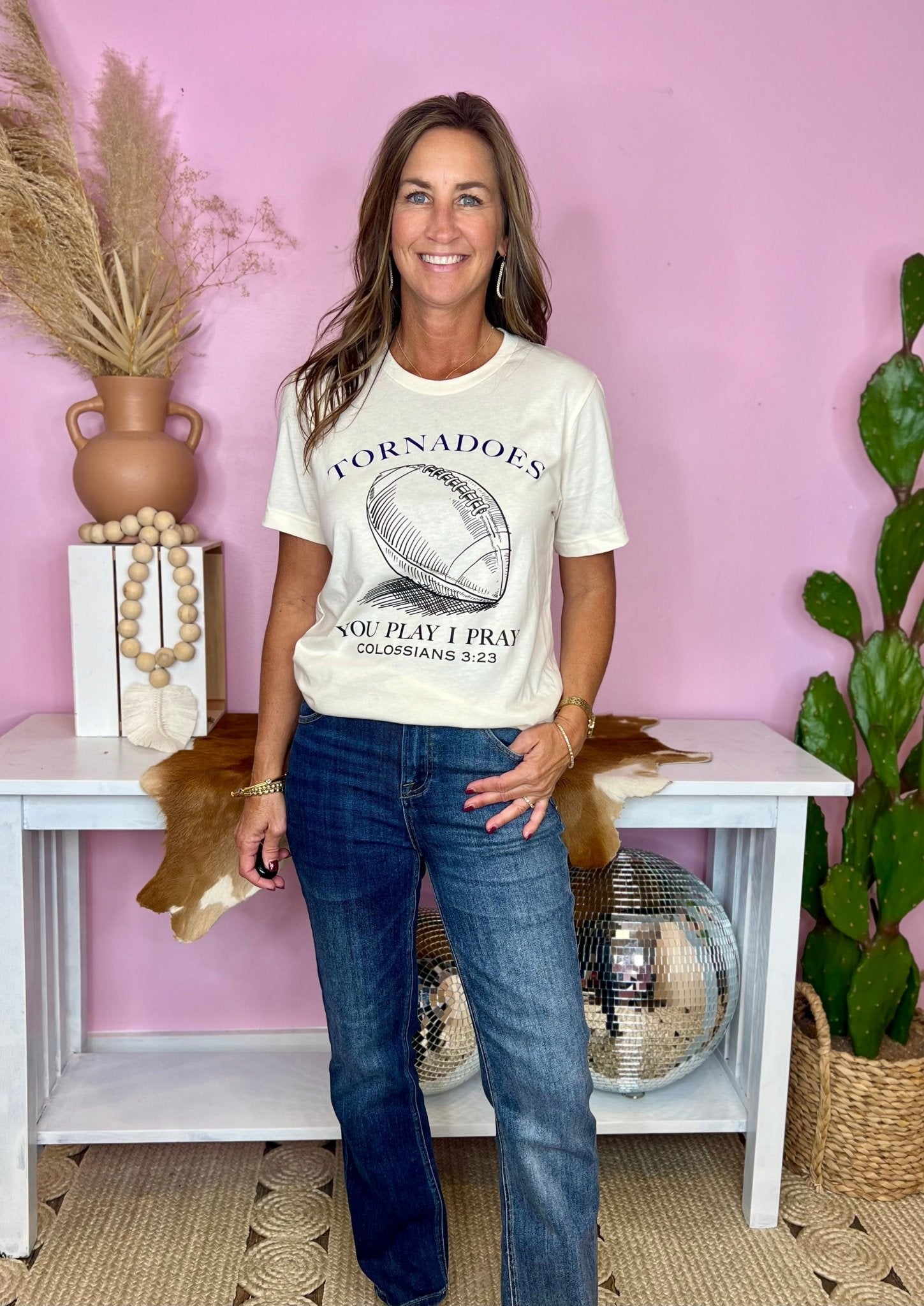 Purvis Tornadoes Football Tee In Cream - Jessi Jayne Boutique