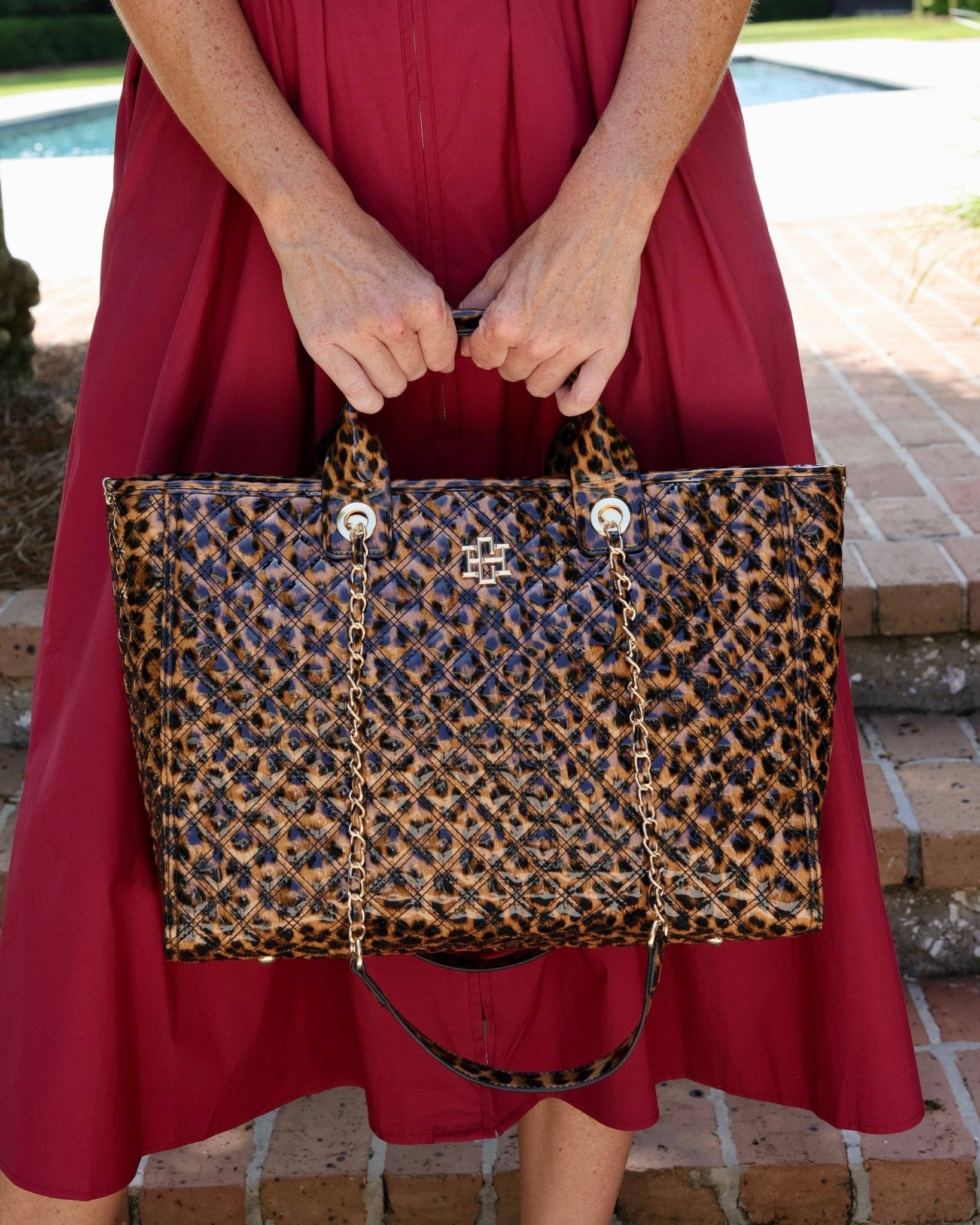Missy Leopard Patent Tote Handbag - Jessi Jayne Boutique