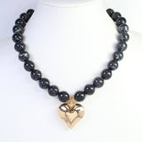 Marjorie Black Marble Beaded Heart Necklace - Jessi Jayne Boutique