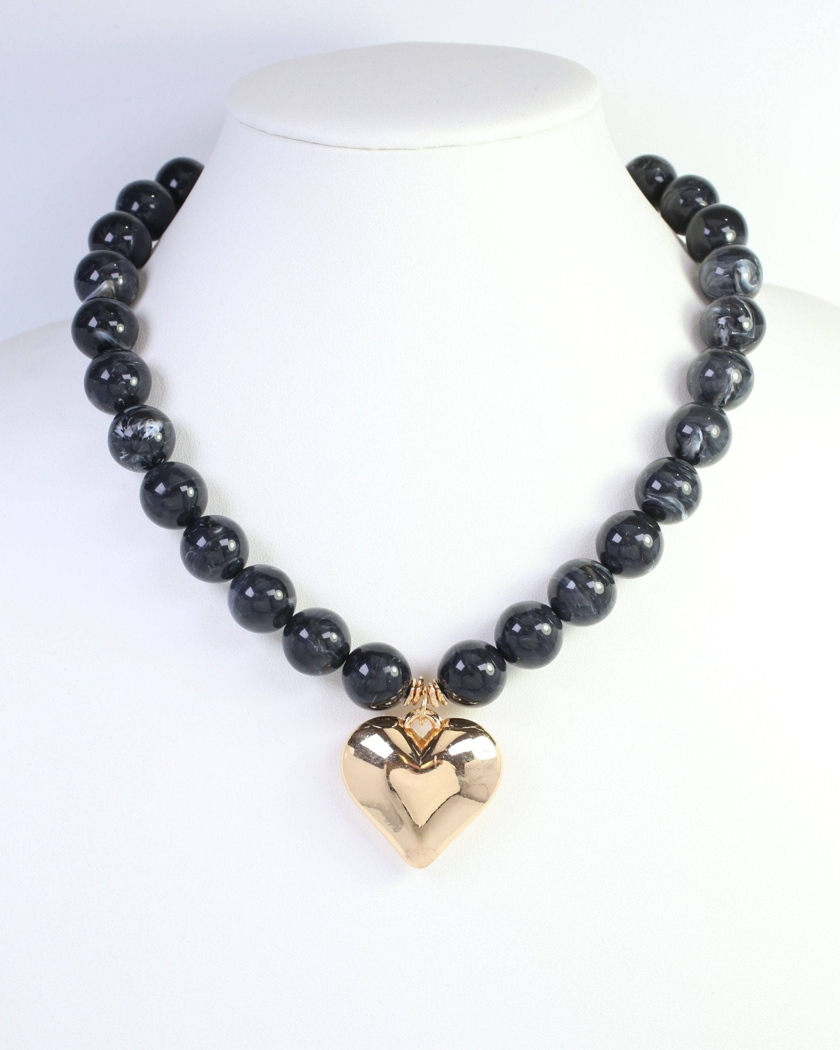 Marjorie Black Marble Beaded Heart Necklace - Jessi Jayne Boutique