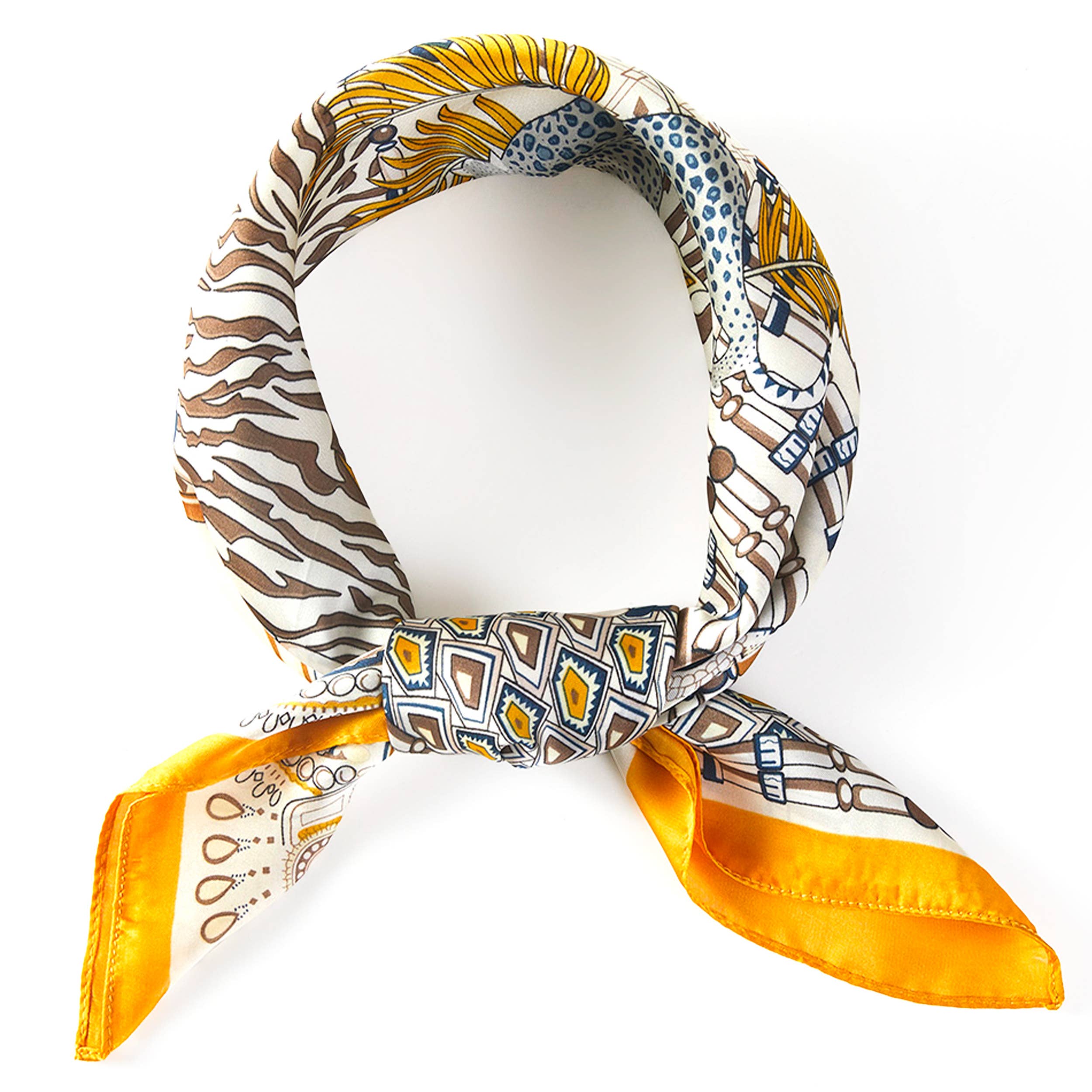 Mustard Geometric and Leaves Pattern Bandana Scarf - Jessi Jayne Boutique