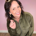 Happy Harvest Olive Corduroy Mock Neck Jacket And Pin Tuck Flare Pants - Jessi Jayne Boutique