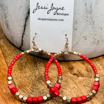 Red and Gold Beaded Hoop Earrings - Jessi Jayne Boutique