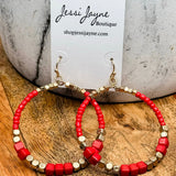 Red and Gold Beaded Hoop Earrings - Jessi Jayne Boutique