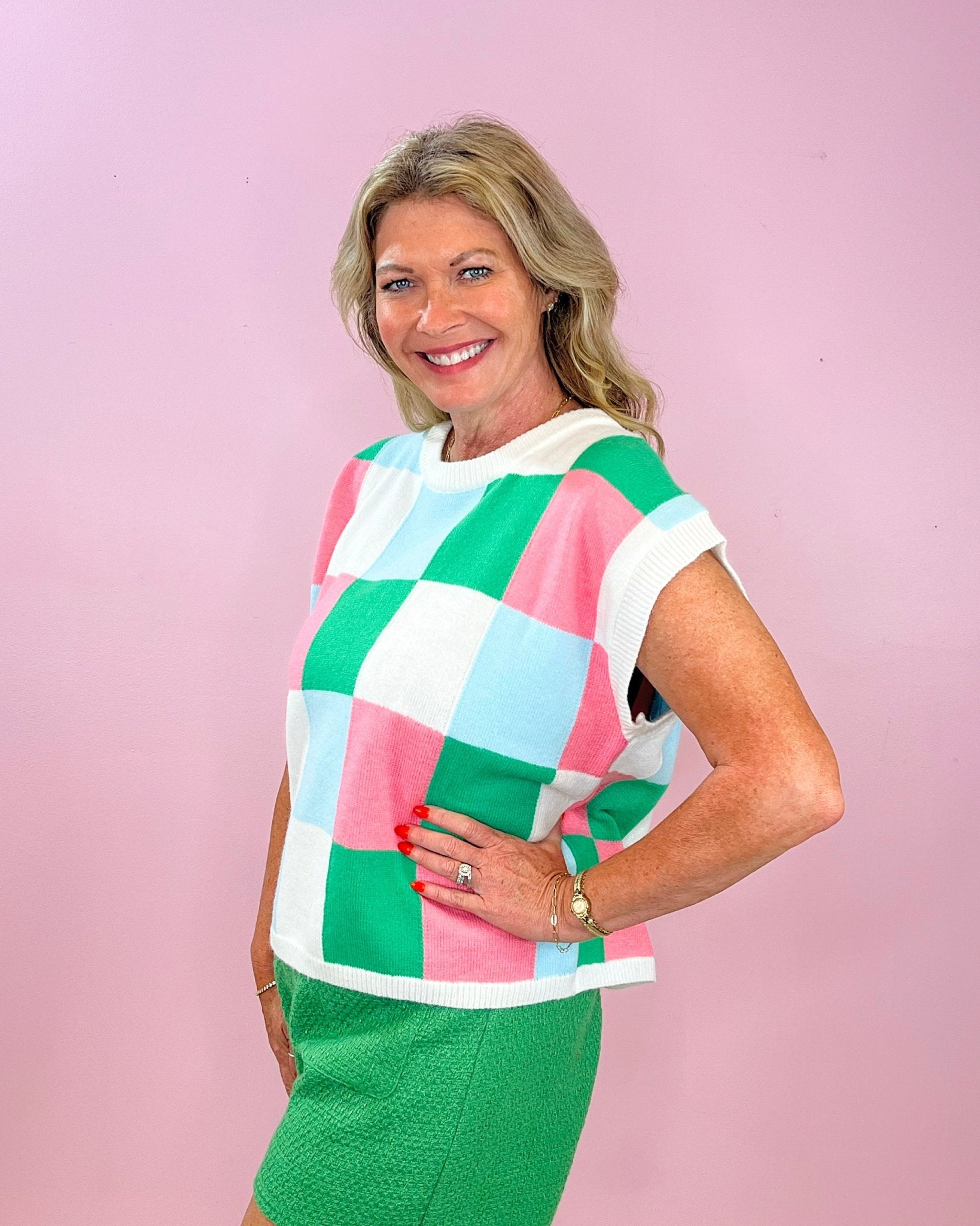 Candy Pop Checkered Sweater Vest - Jessi Jayne Boutique
