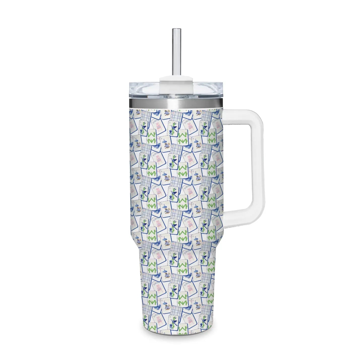 Mahjong Tile Print Insulated Tumbler with Handle - Jessi Jayne Boutique