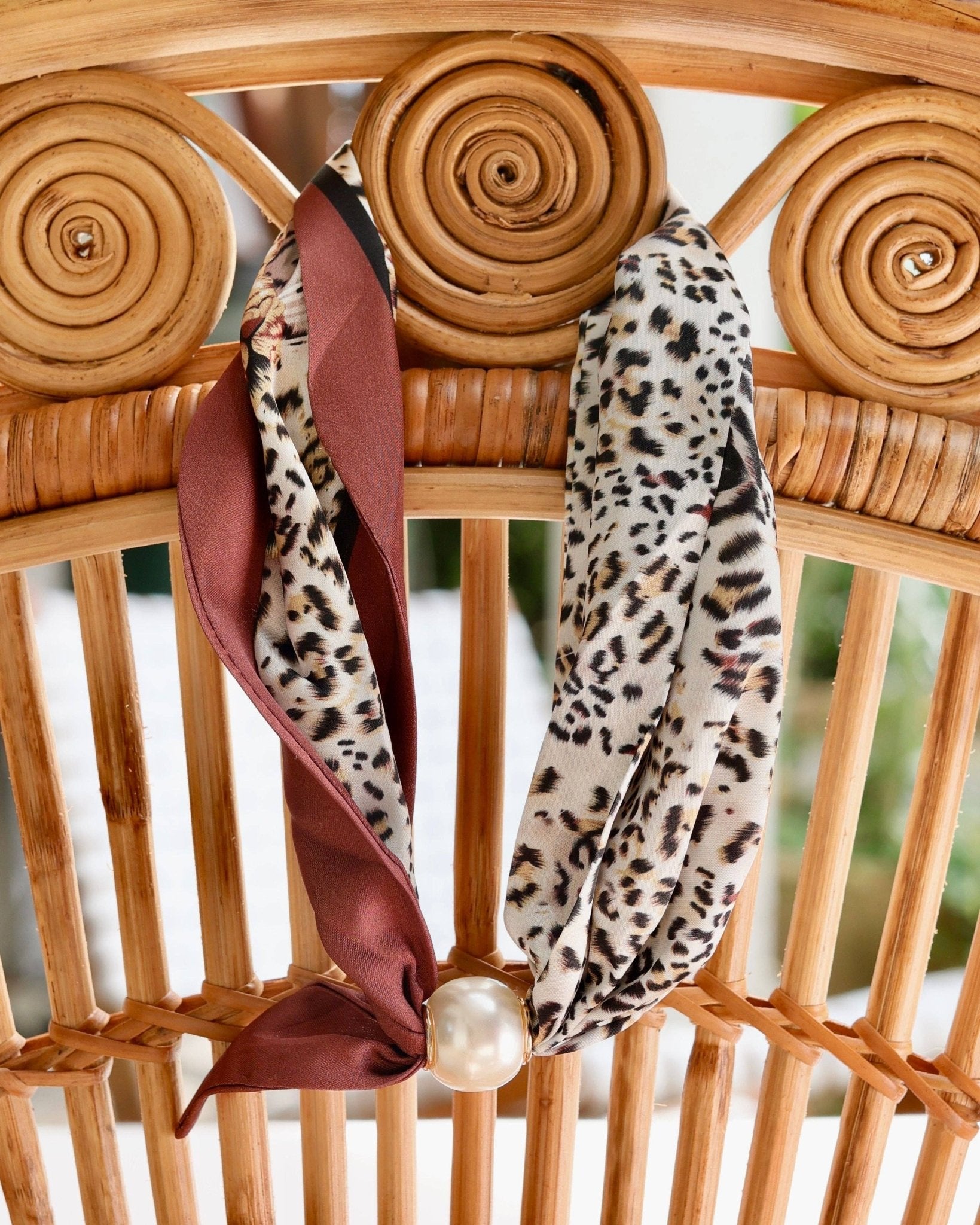 Robyn Leopard Magnetic Pearl Scarf Necklace - Jessi Jayne Boutique