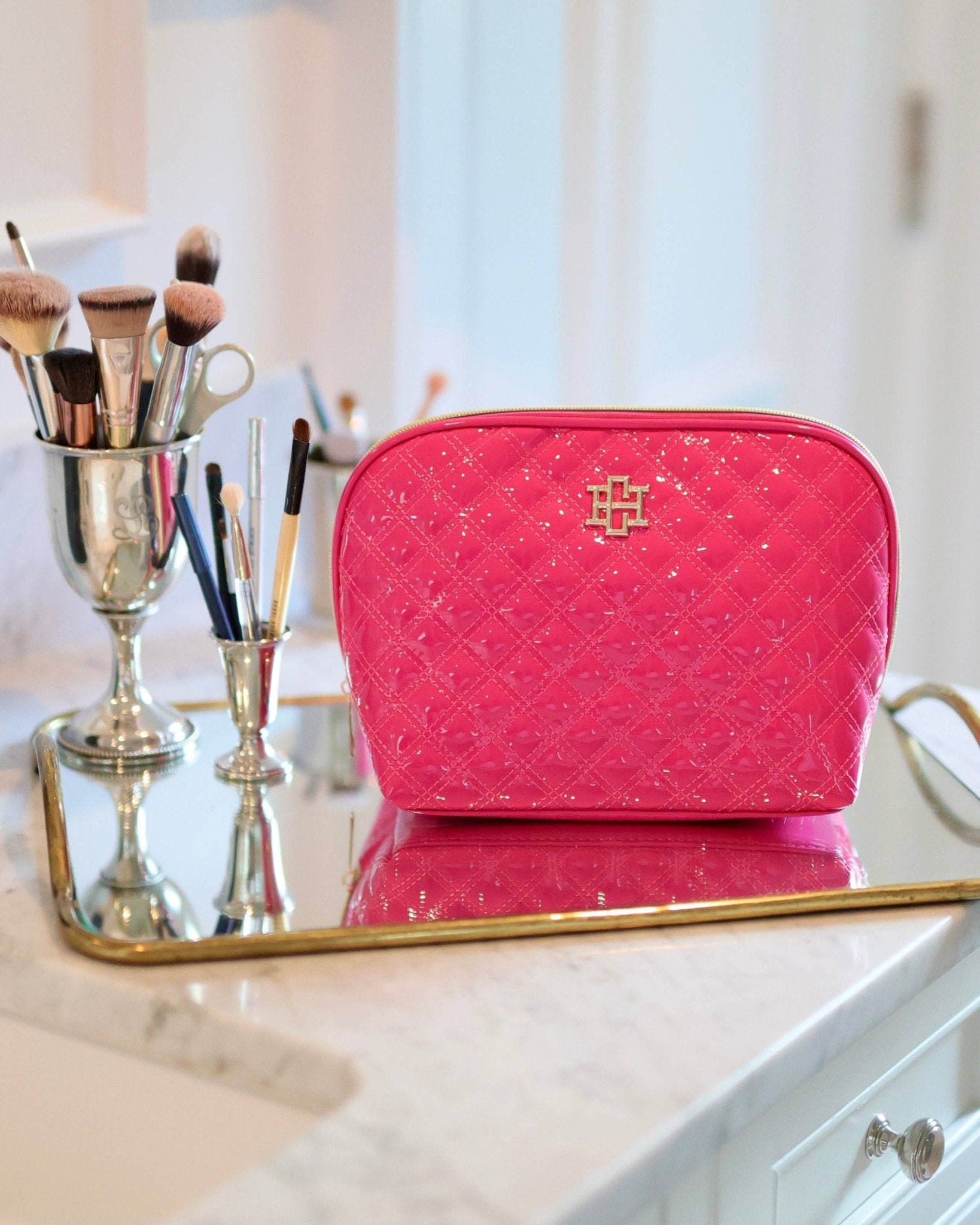 Capri Large Hot Pink Paten Pouch - Jessi Jayne Boutique