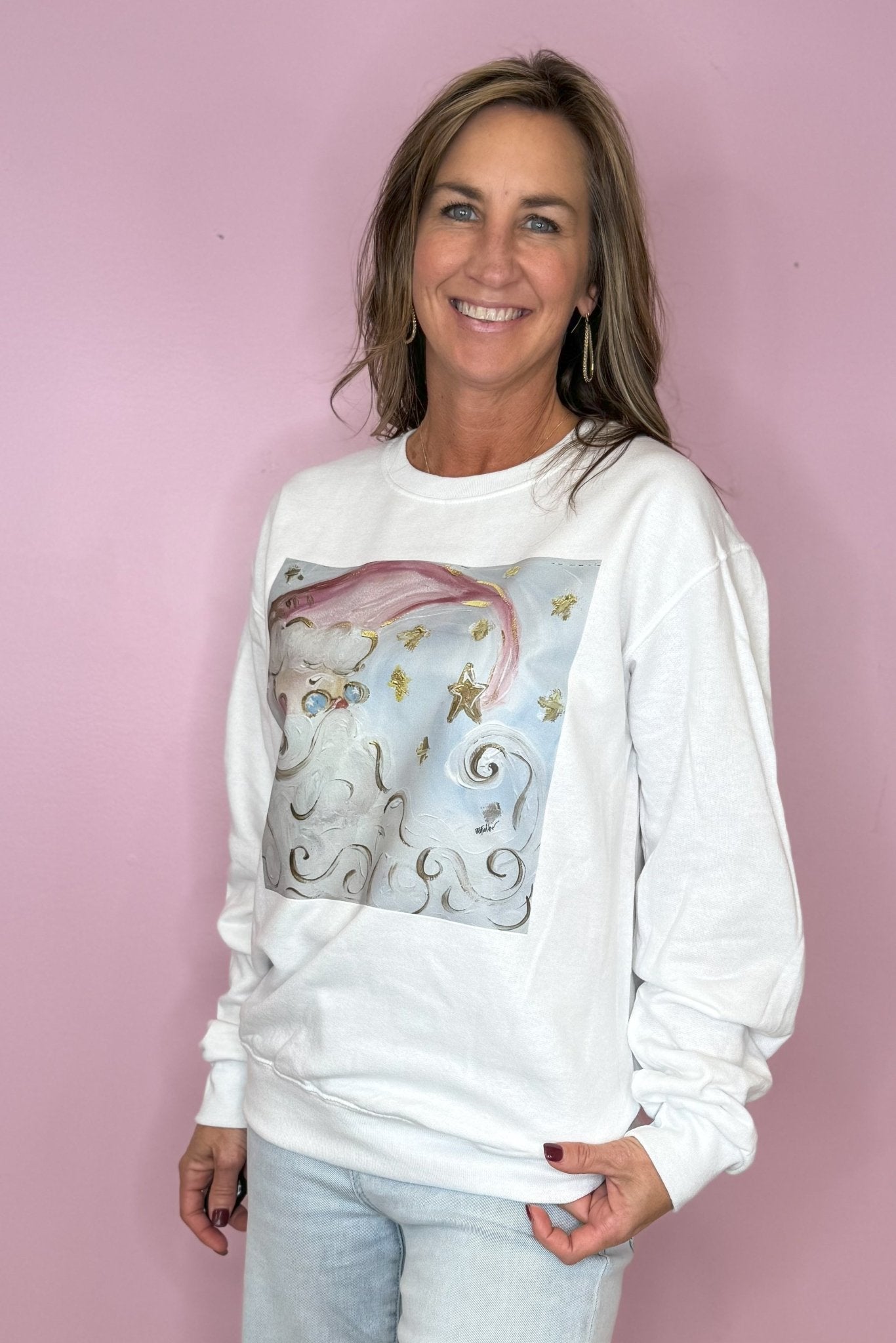 Pink And Gold Santa Graphic Sweatshirt - Jessi Jayne Boutique