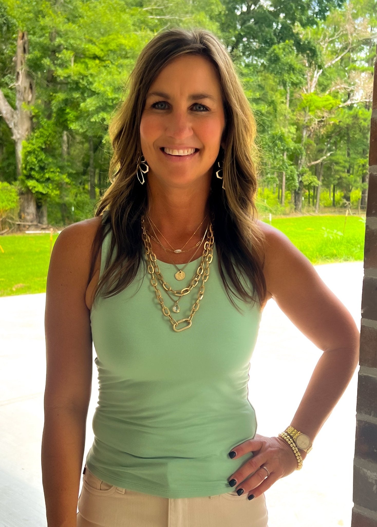 The OG High Neck Double Layered Spandex Tank in Off White, Sage & Sky Blue - Jessi Jayne Boutique