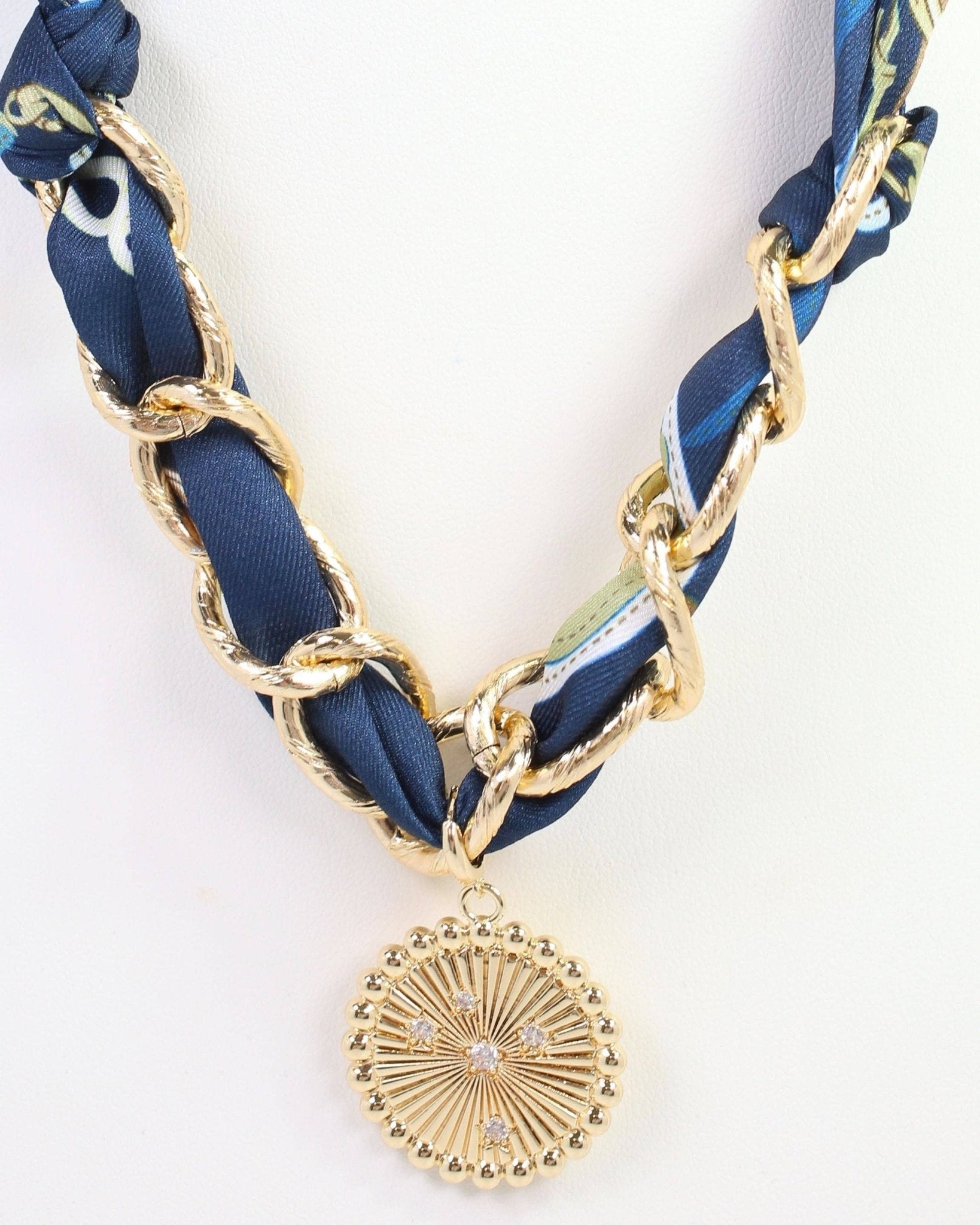 Sarah Navy Scarf Charm Necklace - Jessi Jayne Boutique