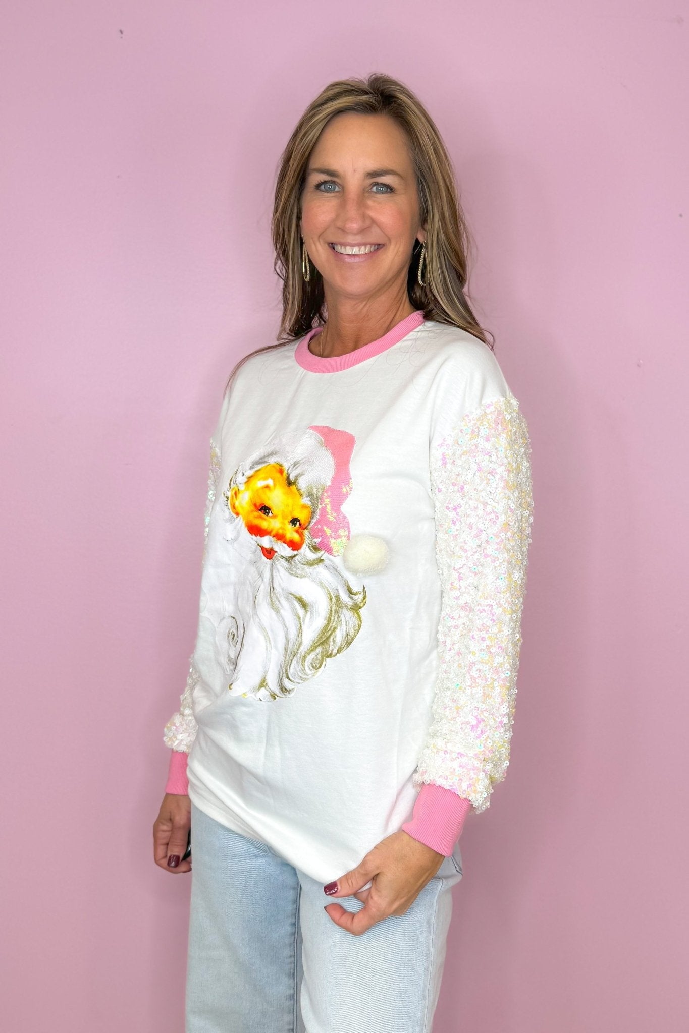 Sequin Santa White Sequin Long Sleeve Top - Jessi Jayne Boutique