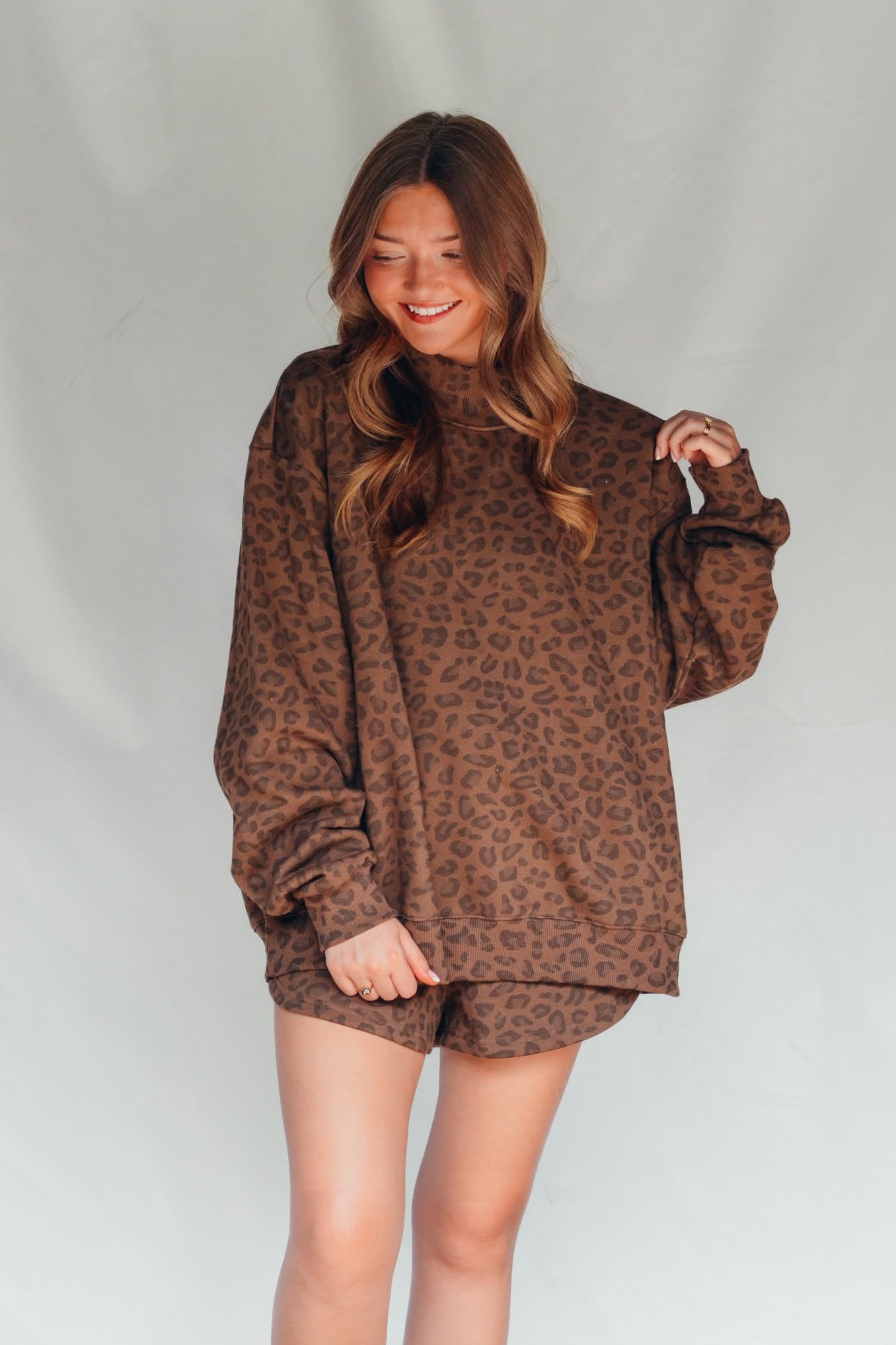 PREORDER ITEM (Estimated ship date 10/31) Brown Leopard Mock Neck Sweatshirt - Jessi Jayne Boutique