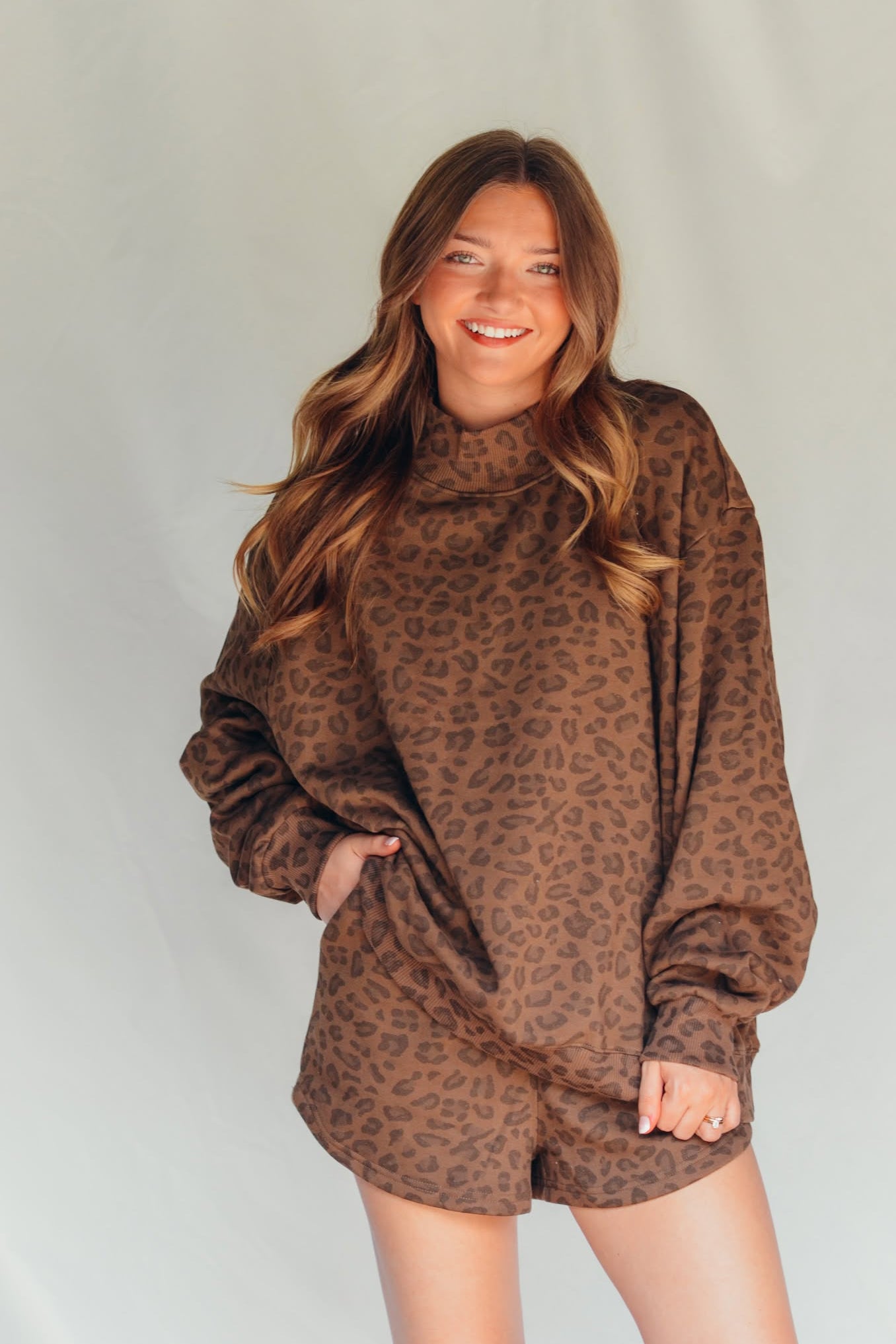 PREORDER ITEM (Estimated ship date 10/31) Brown leopard Fleece Shorts - Jessi Jayne Boutique