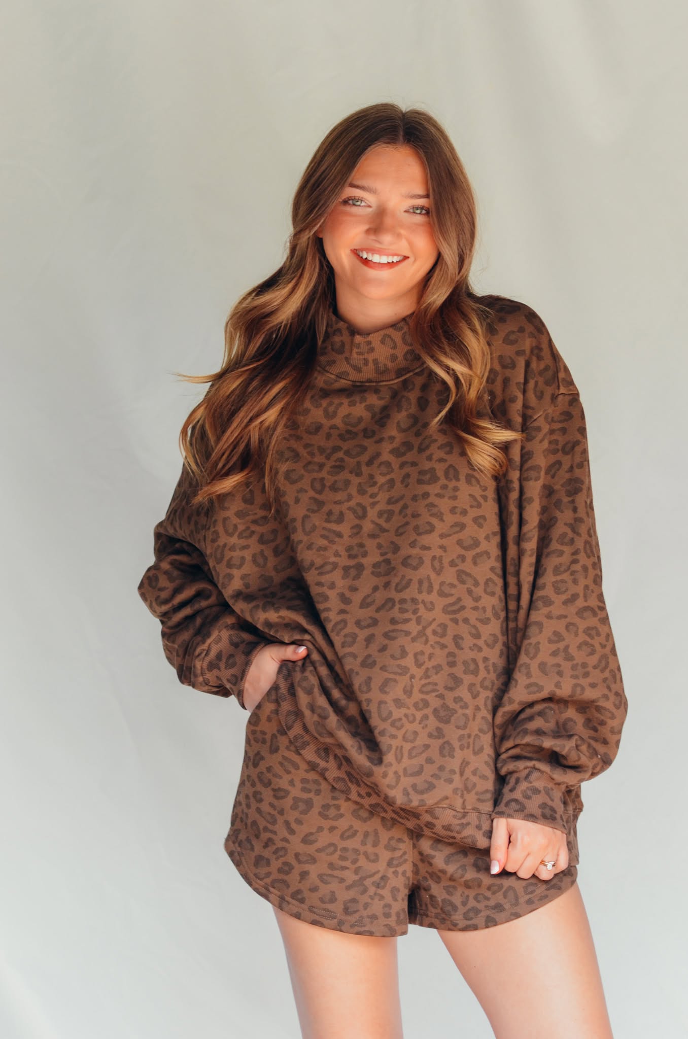 PREORDER ITEM (Estimated ship date 10/31) Brown leopard Fleece Shorts - Jessi Jayne Boutique